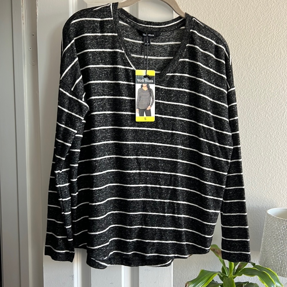 Heathered Black and White Stripe Blouse